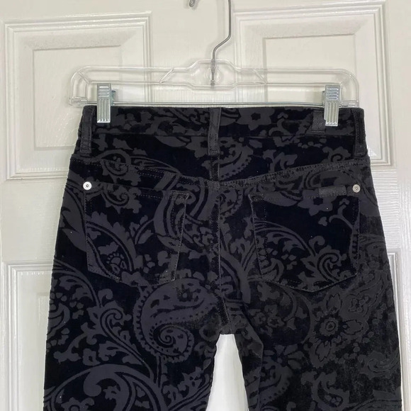 7FAM Black Velvet Paisley Pants‎ Ankle Skinny Size 25 Boho READ - Picture 8 of 12